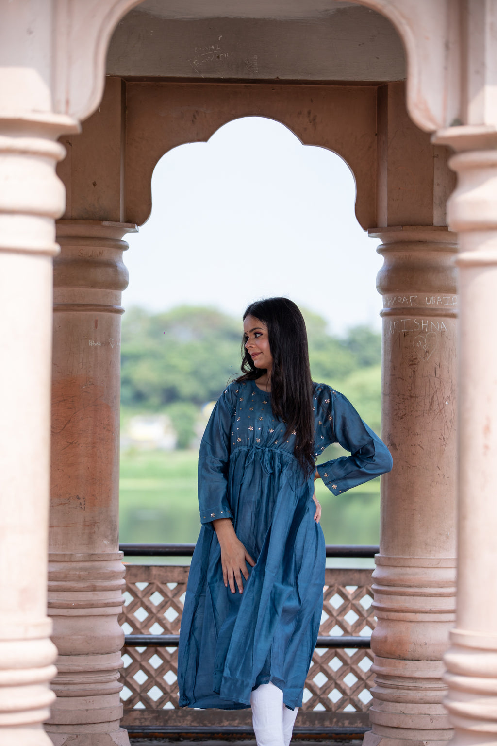 💎 Regal Chanderi Gown – Tradition Woven in Elegance