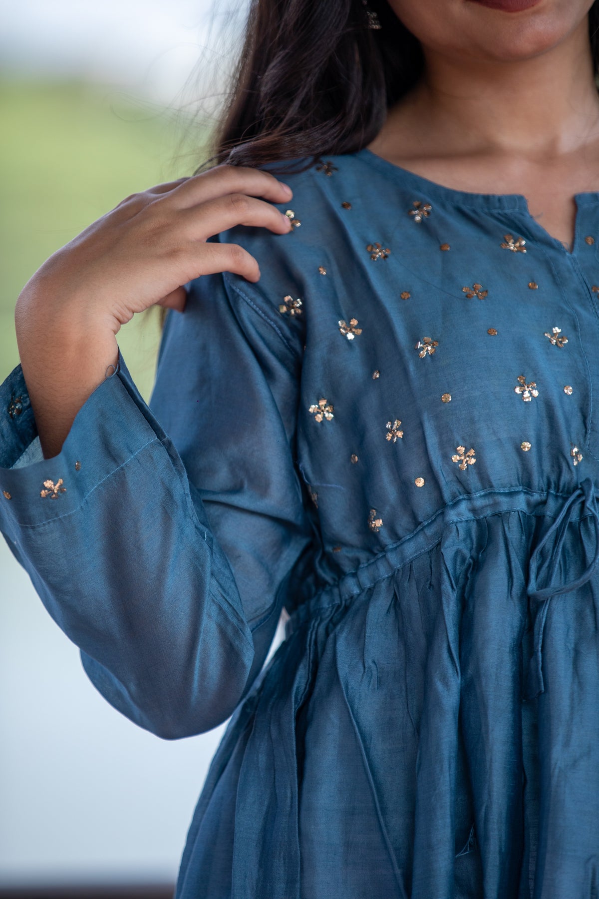 💎 Regal Chanderi Gown – Tradition Woven in Elegance