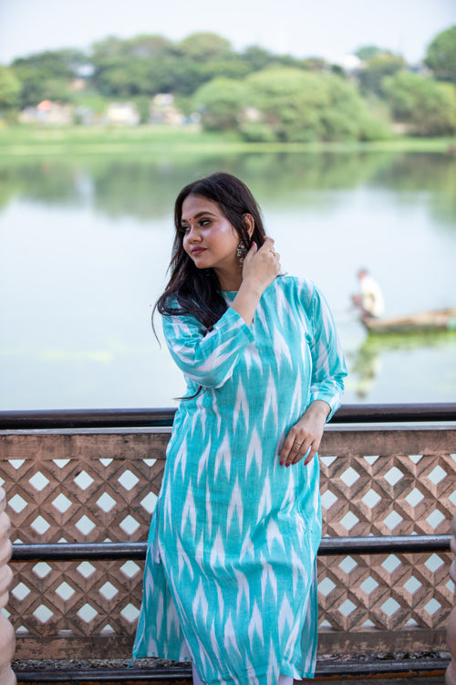 Ladies Casual Wear Ikkat Cotton Kurti