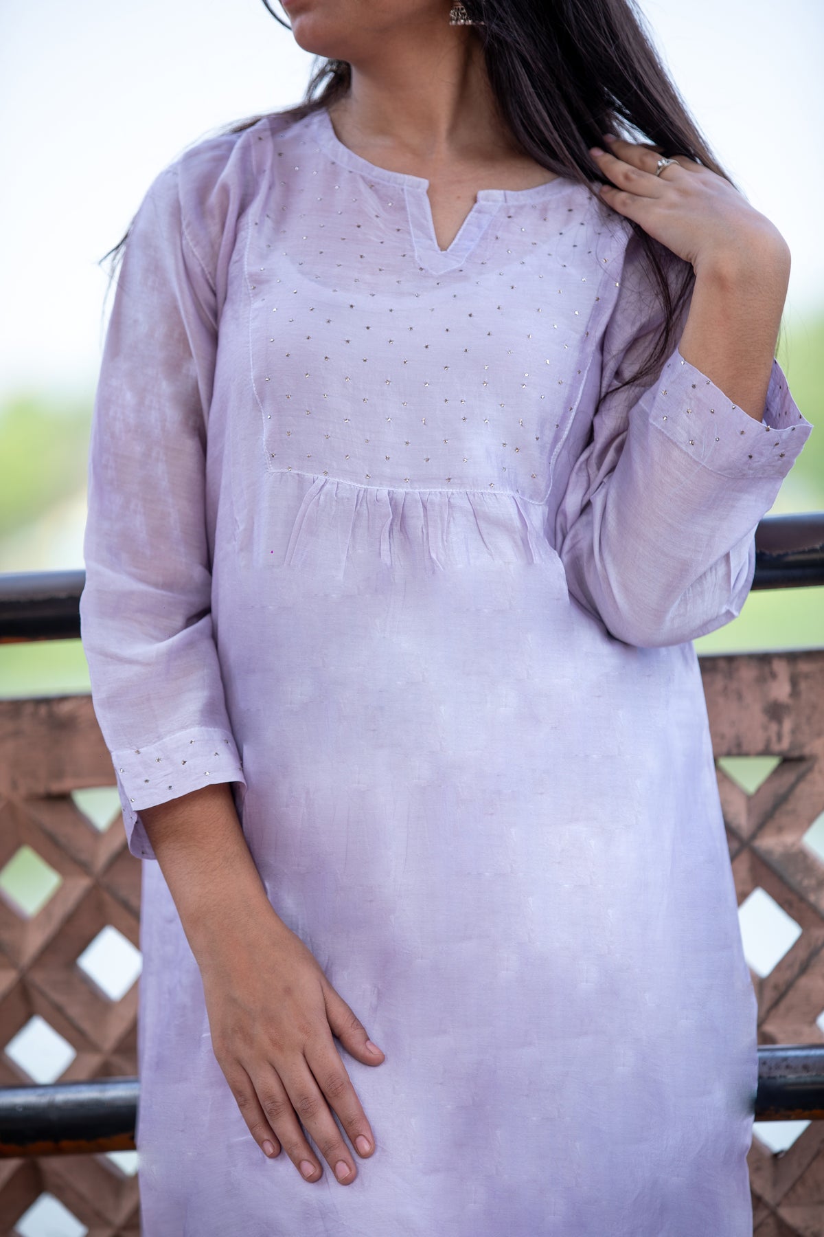 Women's Chanderi Cotton Kurta – With Mukesh Work (Yellow)