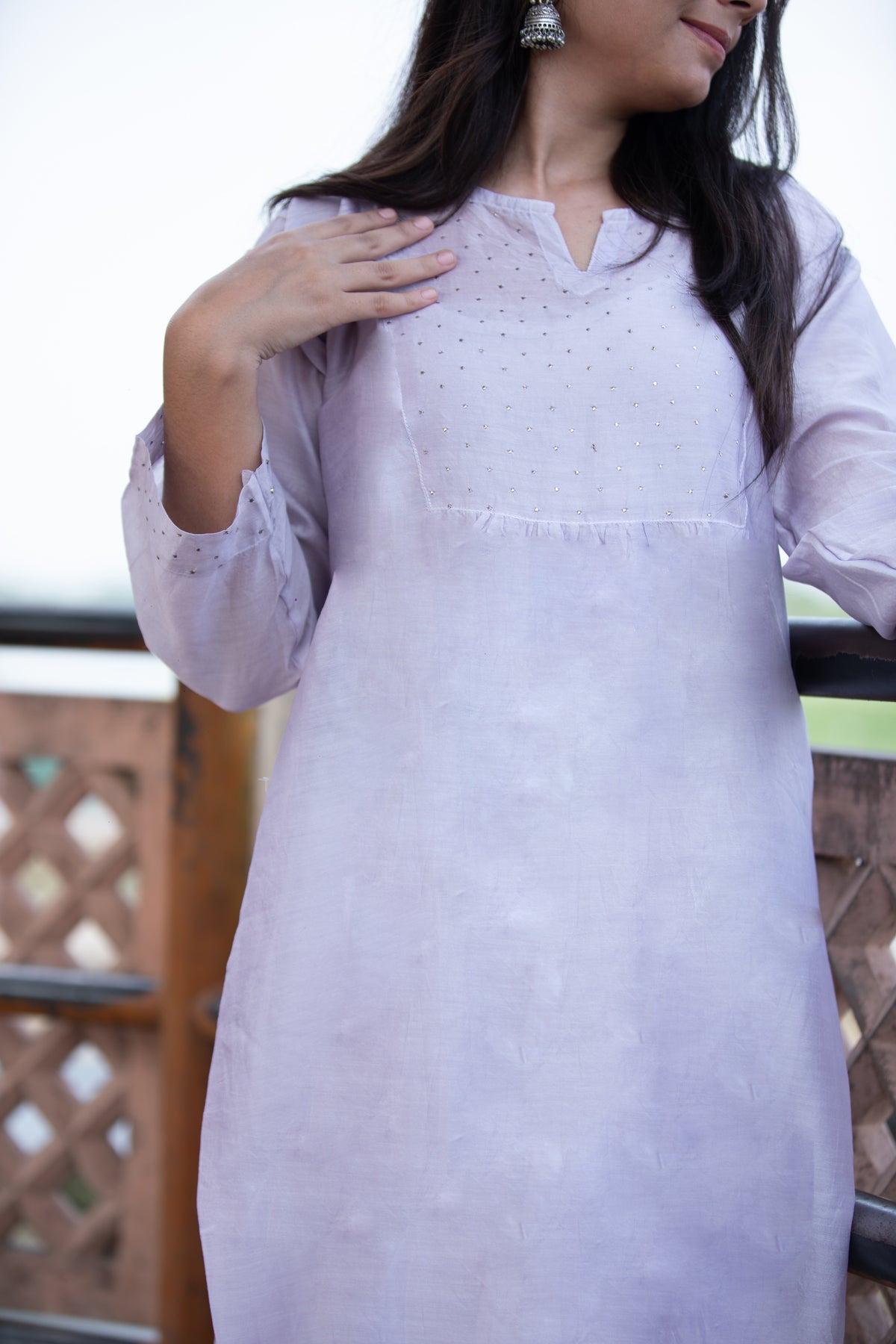 Women's Chanderi Cotton Kurta – With Mukesh Work (Yellow)