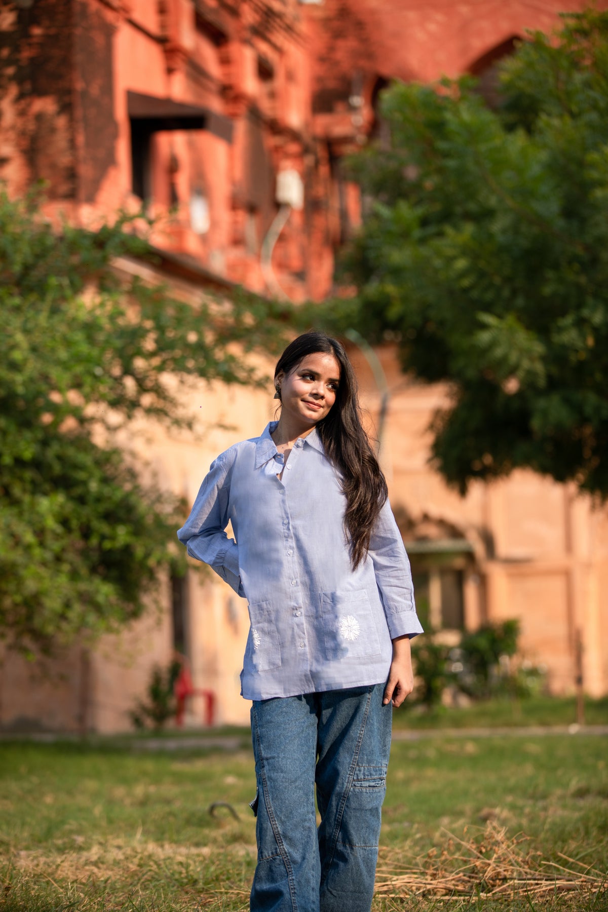 Women’s Doriya Cotton Striped Shirt – Light Blue