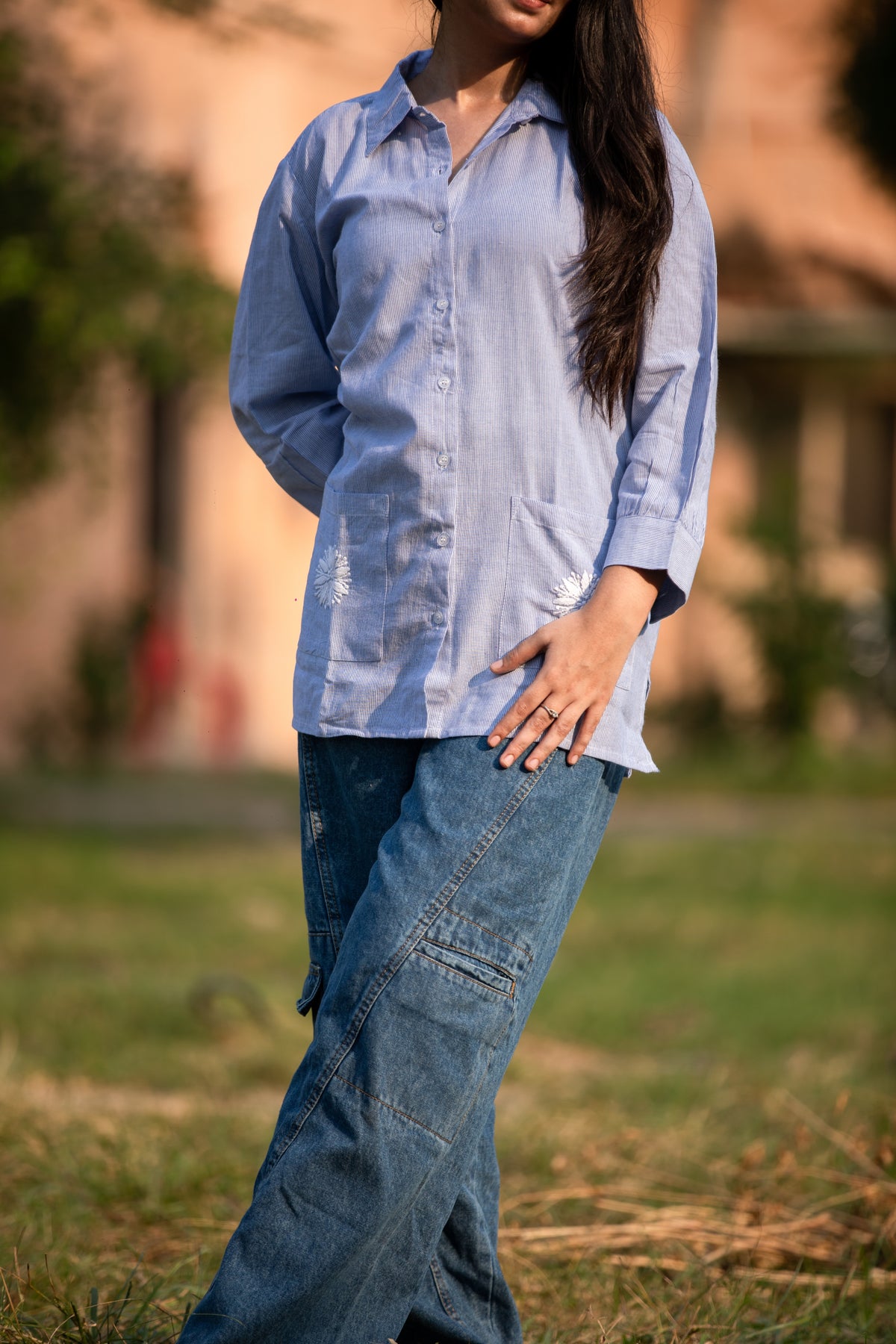 Women’s Doriya Cotton Striped Shirt – Light Blue