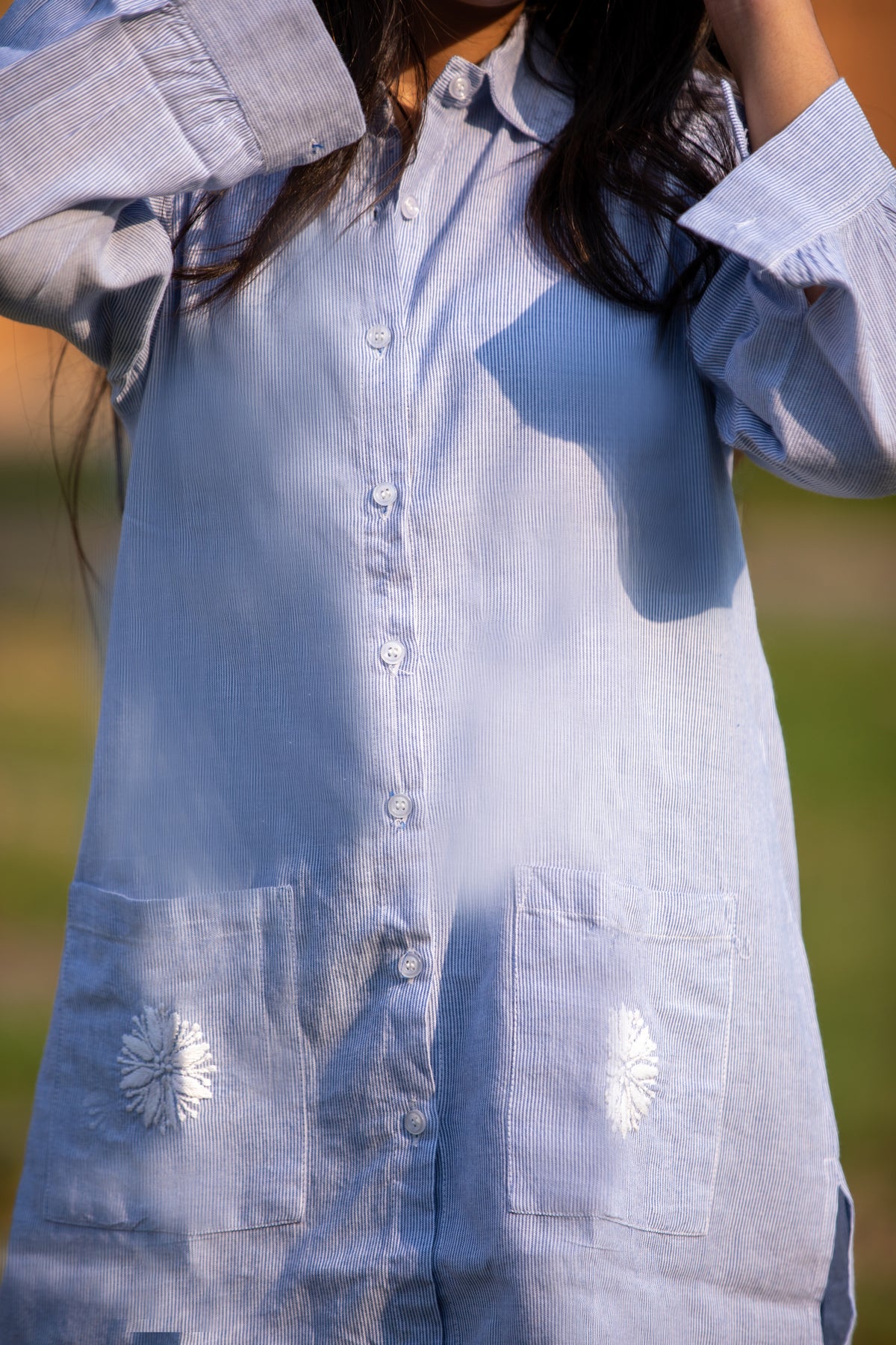 Women’s Doriya Cotton Striped Shirt – Light Blue