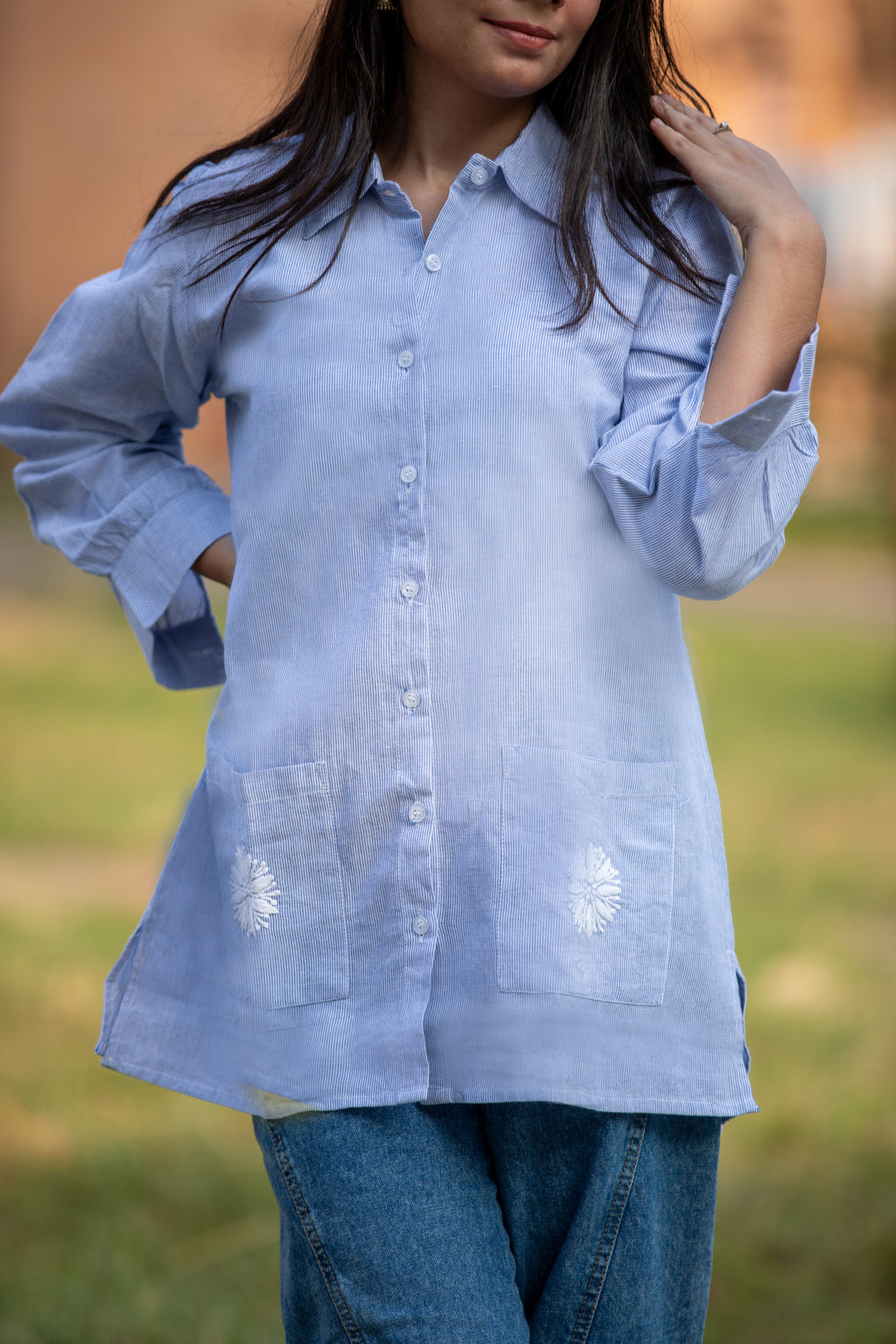 Women’s Doriya Cotton Striped Shirt – Light Blue