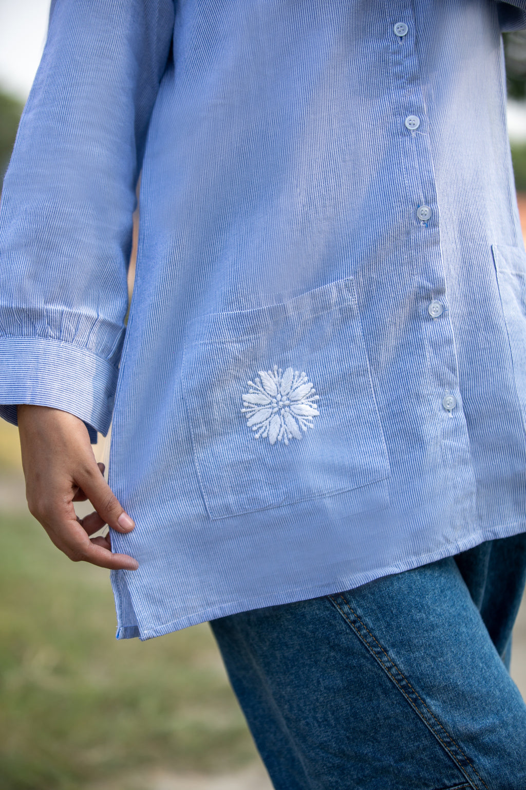 Women’s Doriya Cotton Striped Shirt – Light Blue