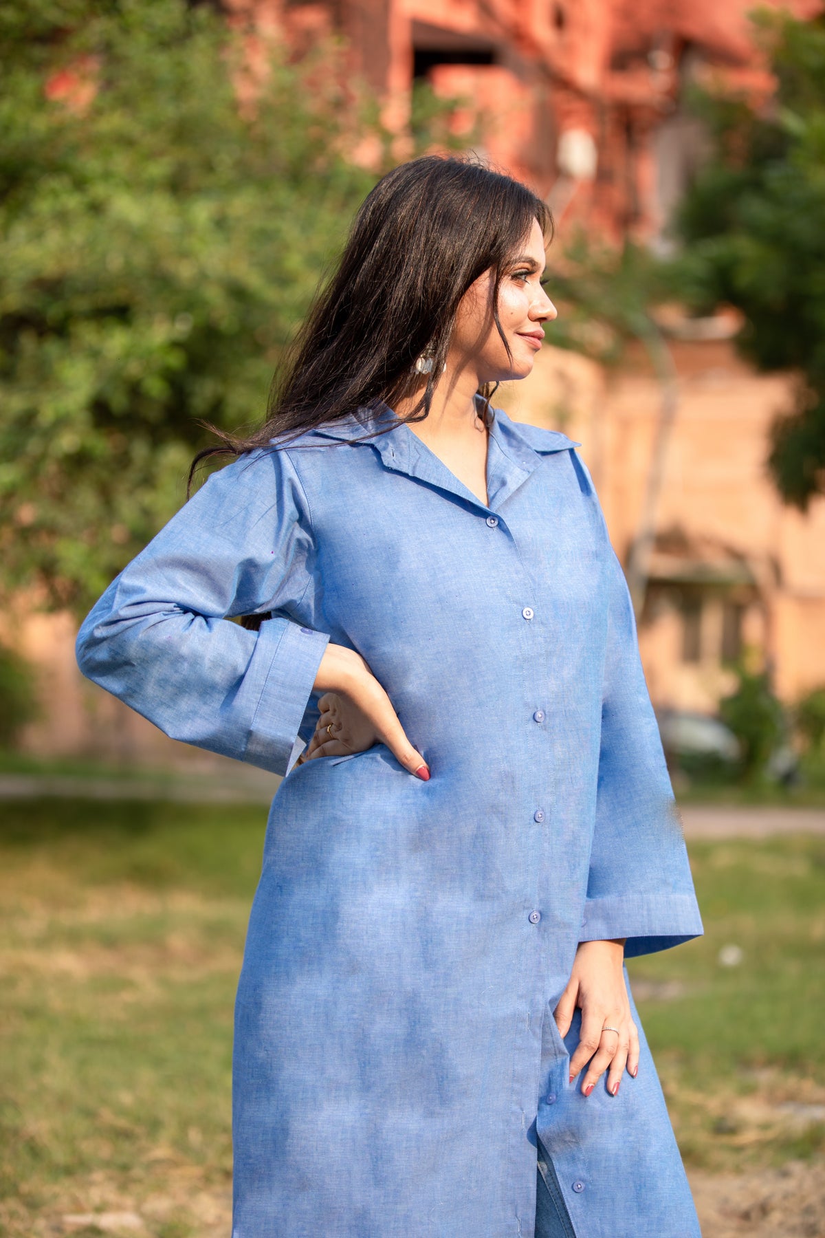 Ladies Stylish Long Cotton Shirt